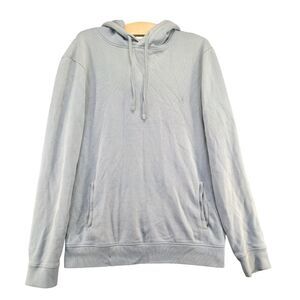 AllSaints Men's Drawstring Hoodie Medium Long Sleeve Blue Embroidered Cotton